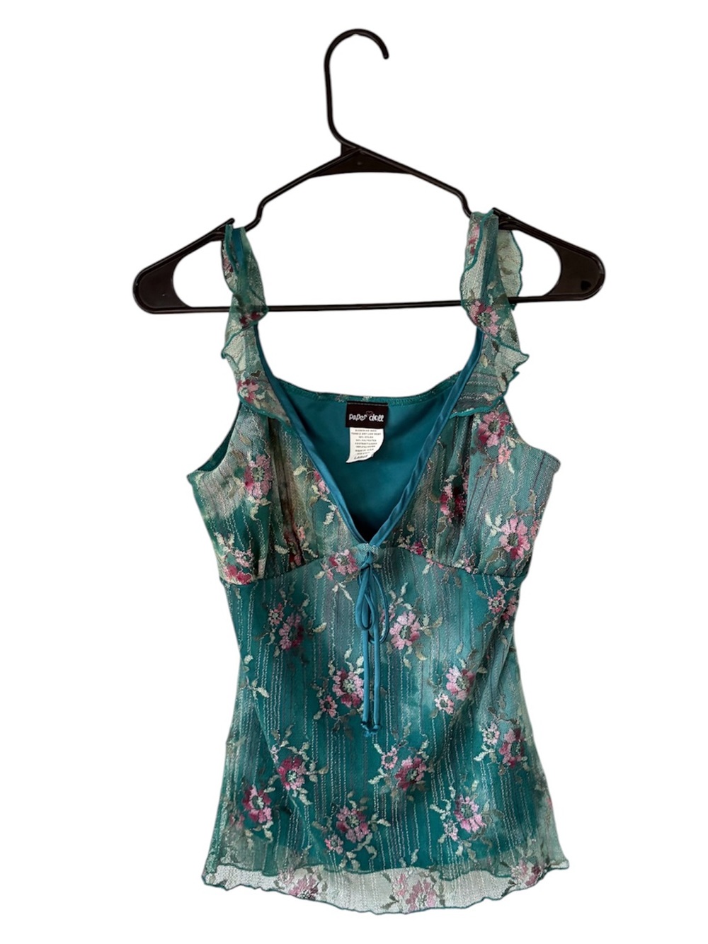 Paper doll Teal Floral Ruffle-Strap Camisole